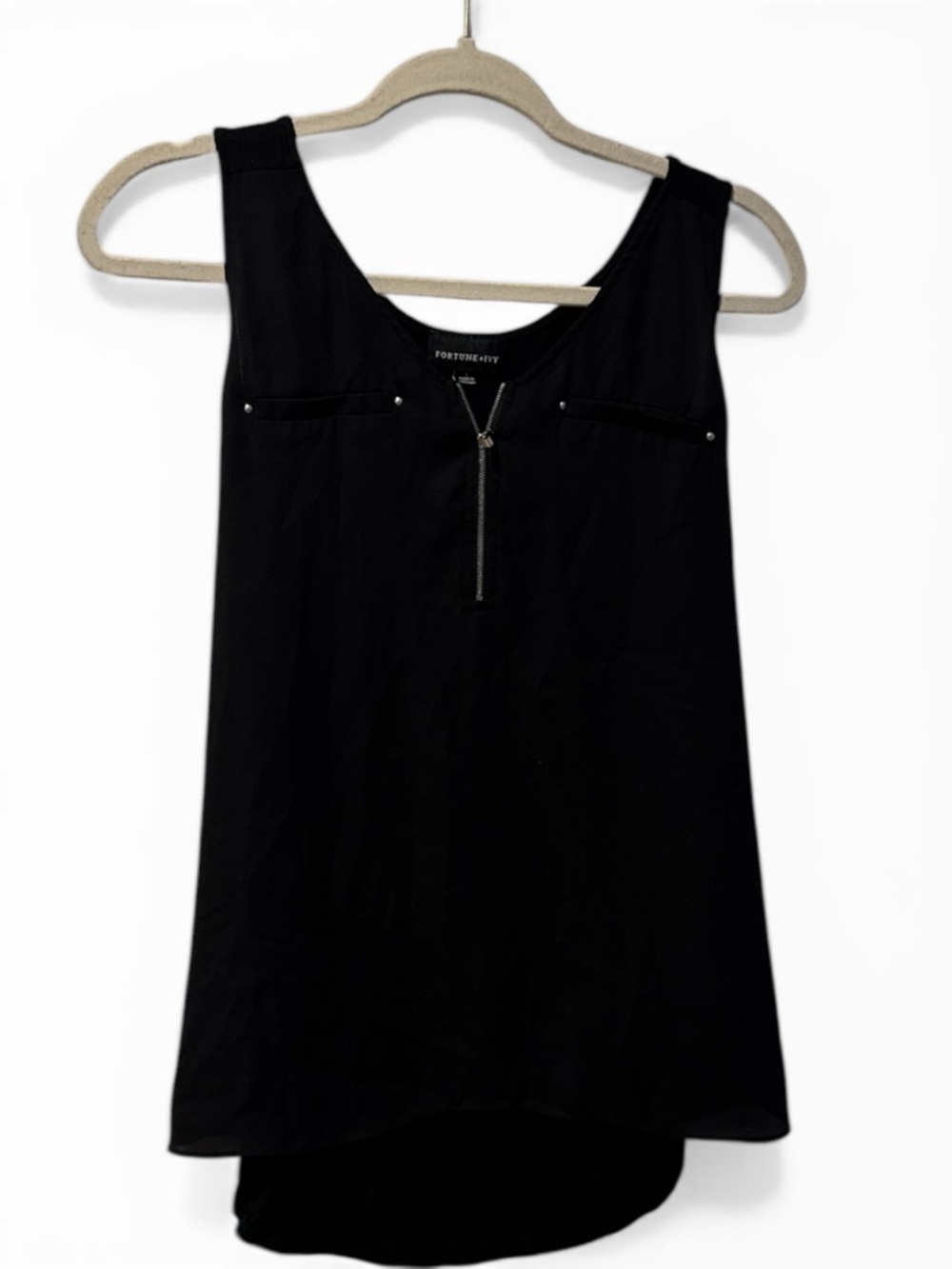Fortune + Ivy Black Zip-Front Sleeveless Tank
